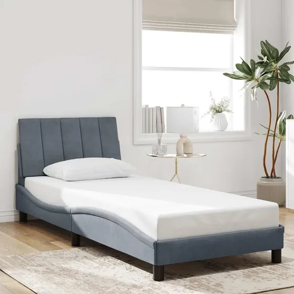 Cadre de lit sans matelas Hanko gris foncé 90x200 cm velours