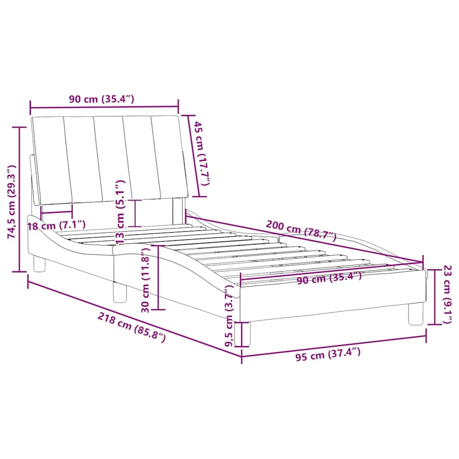 Cadre de lit sans matelas Hanko gris foncé 90x200 cm velours - 12
