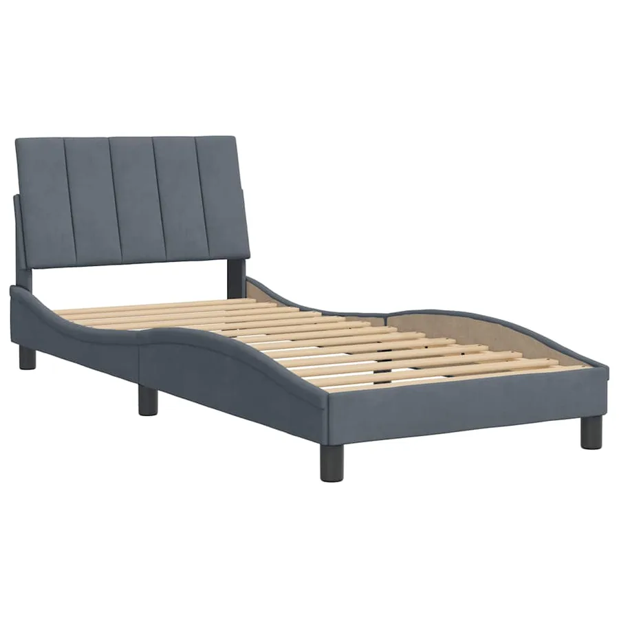 Cadre de lit sans matelas Hanko gris foncé 90x200 cm velours - 3