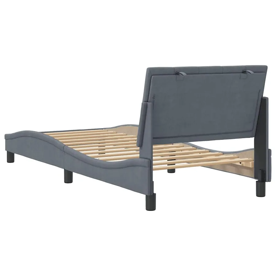 Cadre de lit sans matelas Hanko gris foncé 90x200 cm velours - 7
