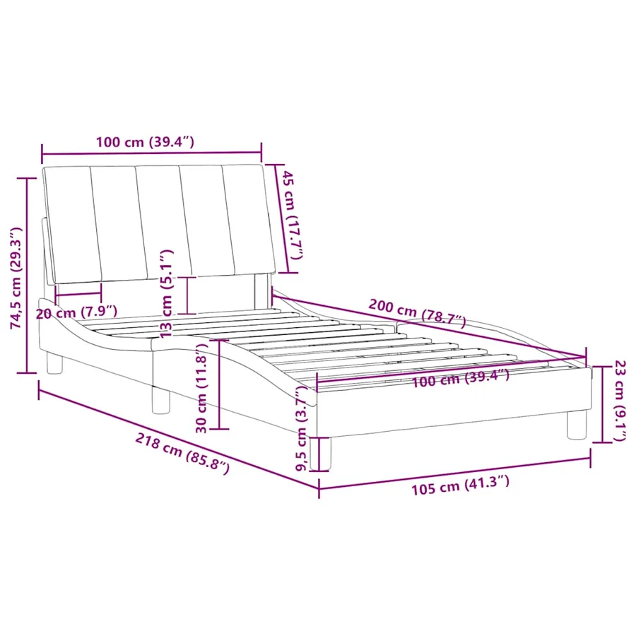 Cadre de lit sans matelas Hanko gris foncé 100x200 cm velours - 12