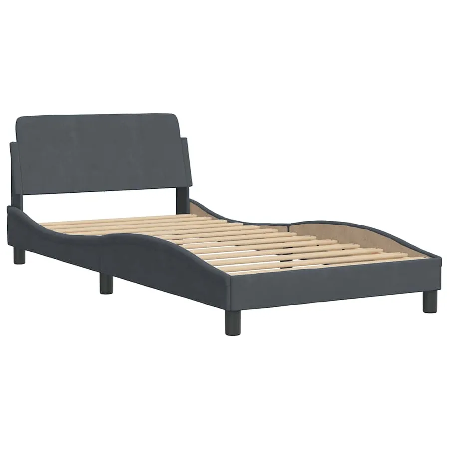 Cadre de lit sans matelas Hanko gris foncé 100x200 cm velours - 4