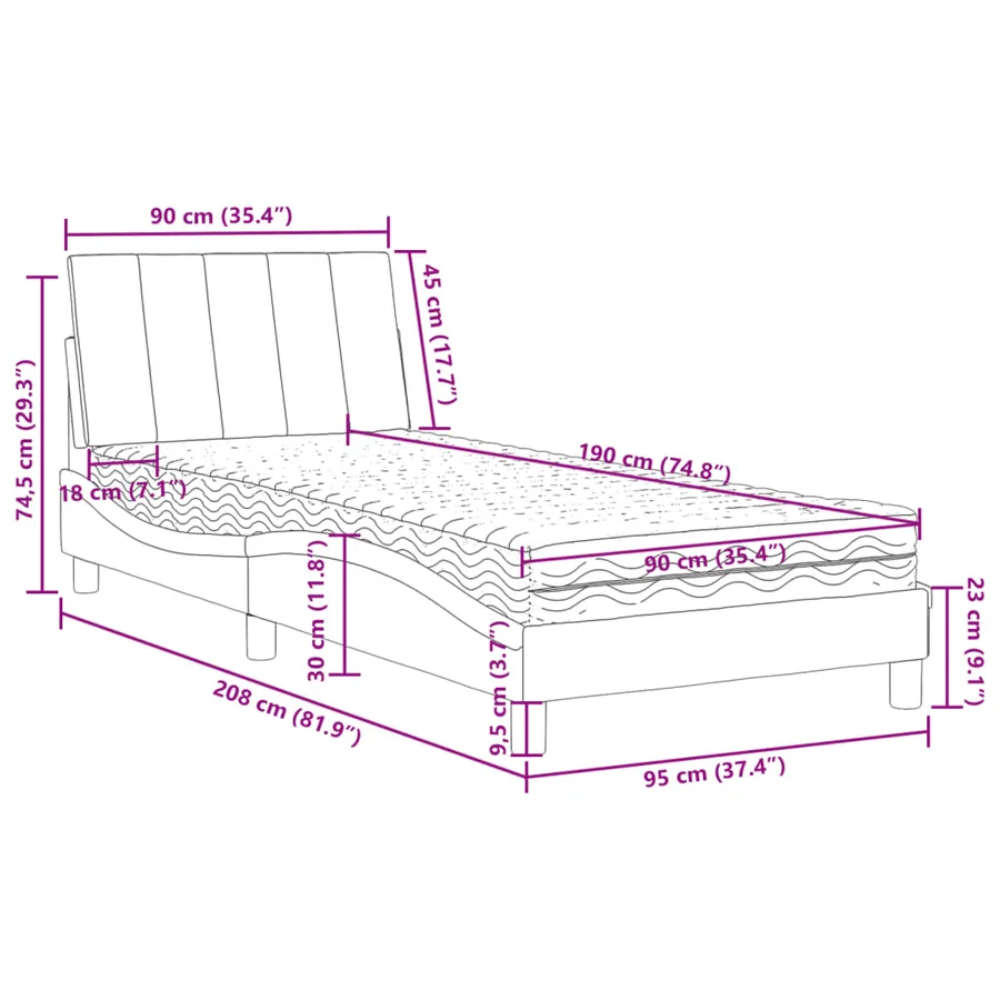 Lit avec matelas Hanko gris foncé 90x190 cm velours - 11