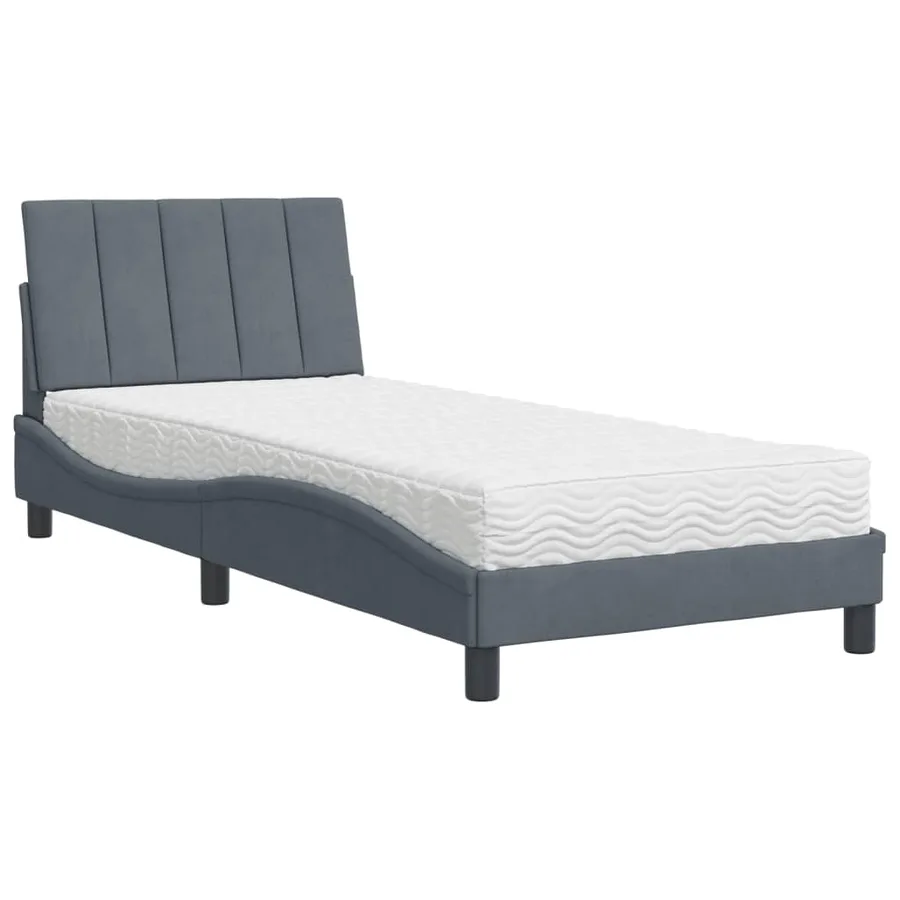 Lit avec matelas Hanko gris foncé 90x190 cm velours - 2