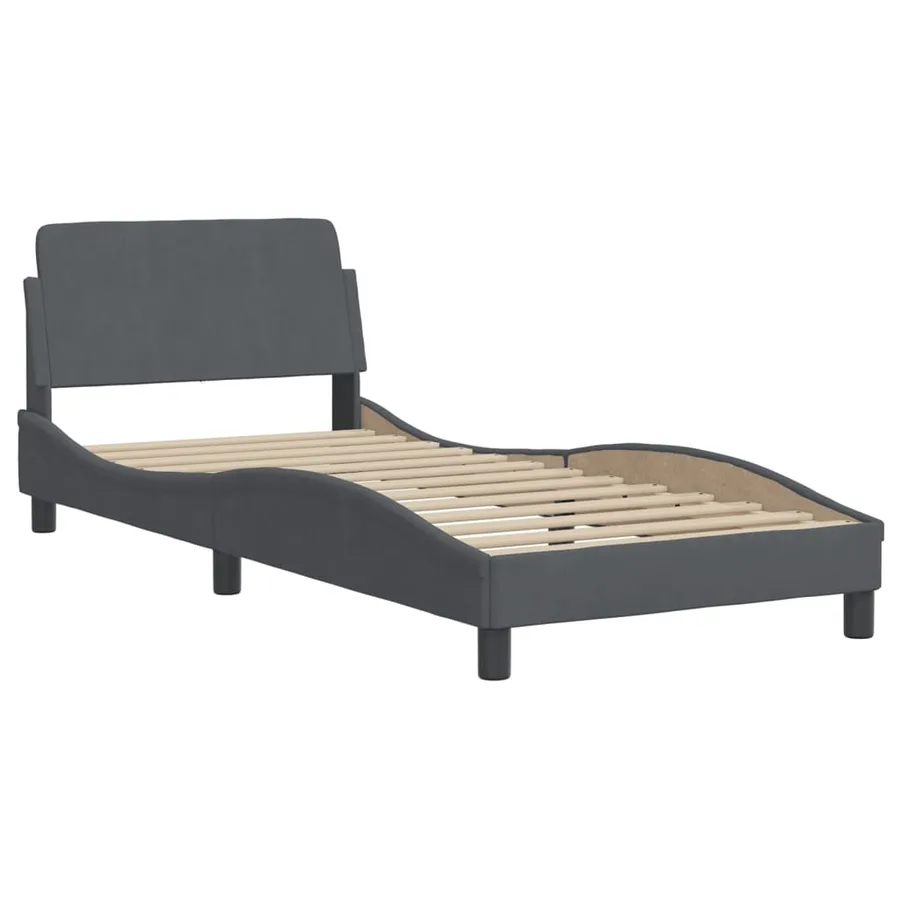 Lit avec matelas Hanko gris foncé 90x190 cm velours - 4