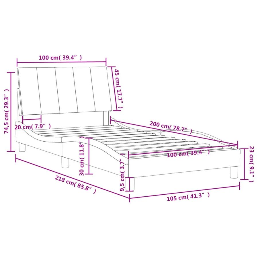 Lit avec matelas Hanko gris foncé 100x200 cm velours - 11