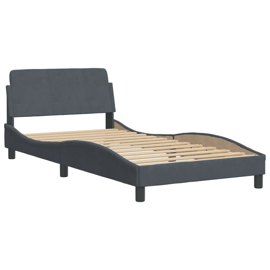 Lit avec matelas Hanko gris foncé 100x200 cm velours - 4
