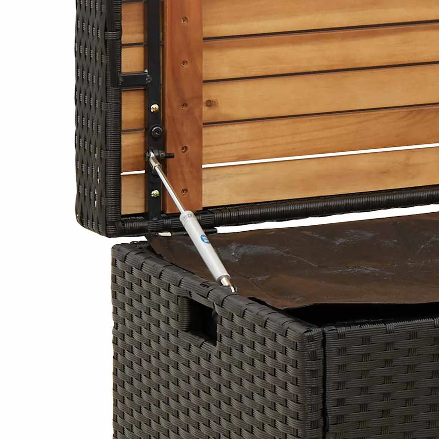 Banc de rangement noir résine tressée et bois d'acacia - 10