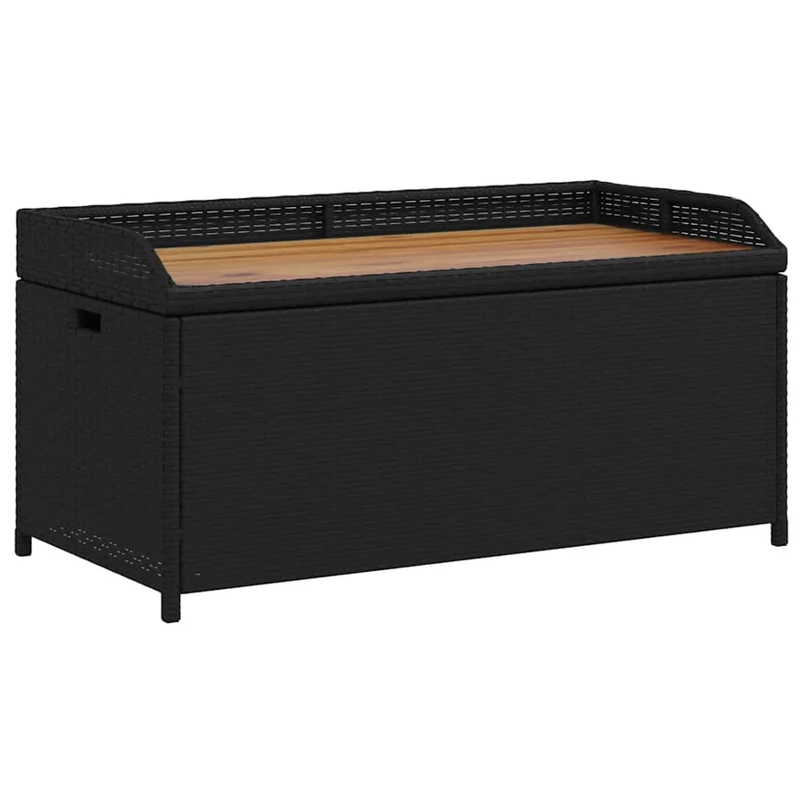 Banc de rangement noir résine tressée et bois d'acacia - 2