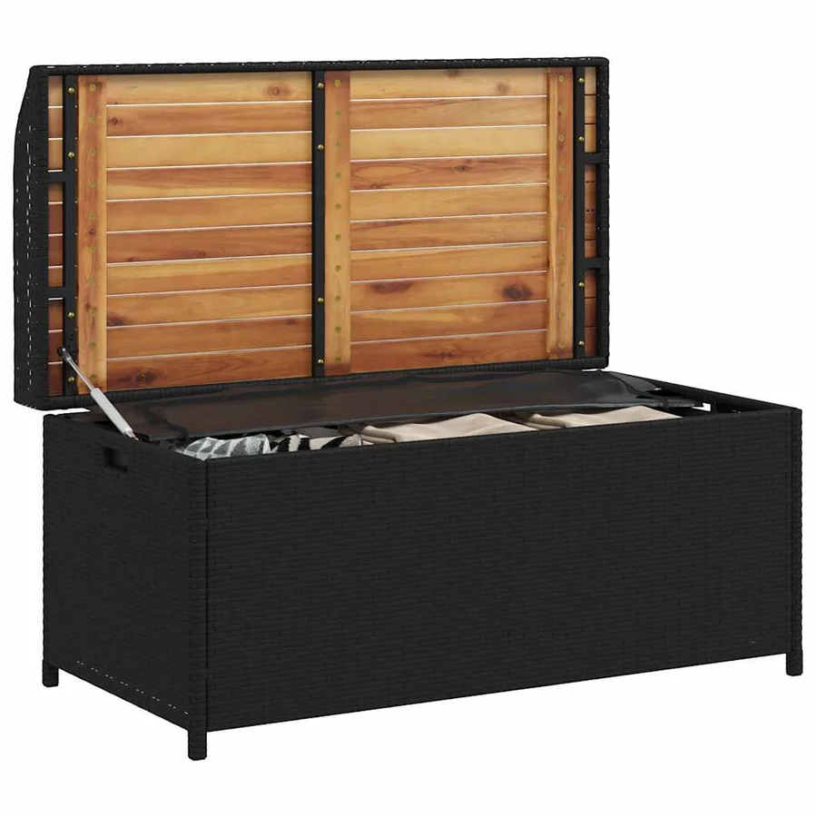 Banc de rangement noir résine tressée et bois d'acacia - 4