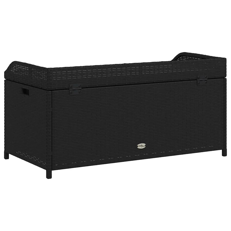 Banc de rangement noir résine tressée et bois d'acacia - 8