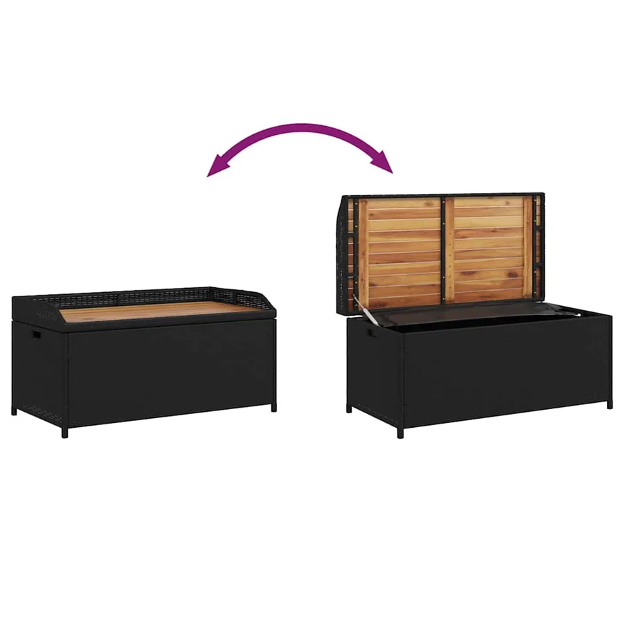 Banc de rangement noir résine tressée et bois d'acacia - 9
