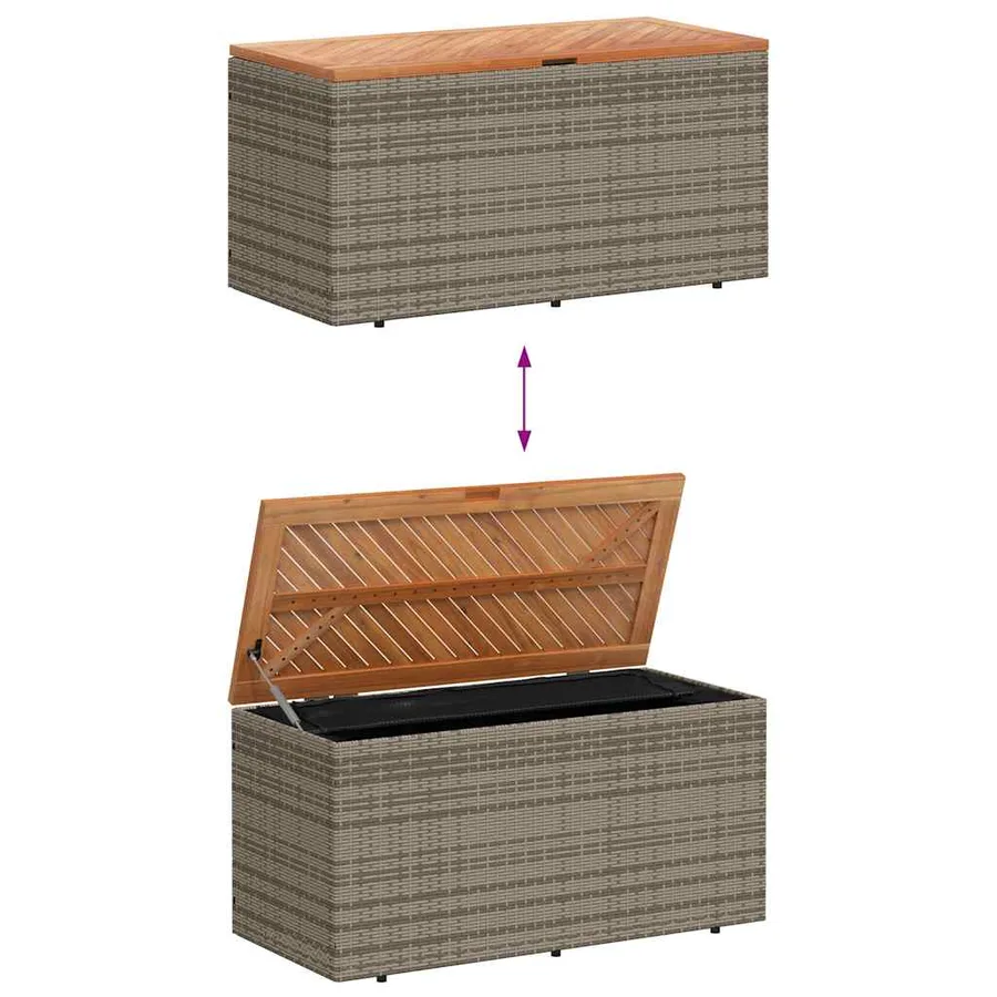 Boîte de rangement de jardin gris résine tressée bois d'acacia - 7