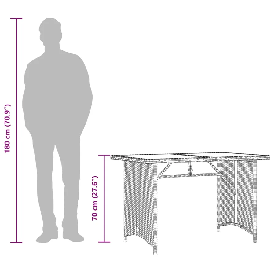 Table de jardin avec dessus en bois gris 110x68x70 cm rotin - 10