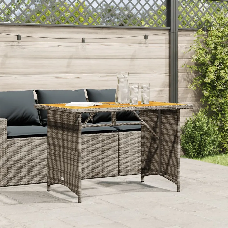 Table de jardin avec dessus en bois gris 110x68x70 cm rotin - 3