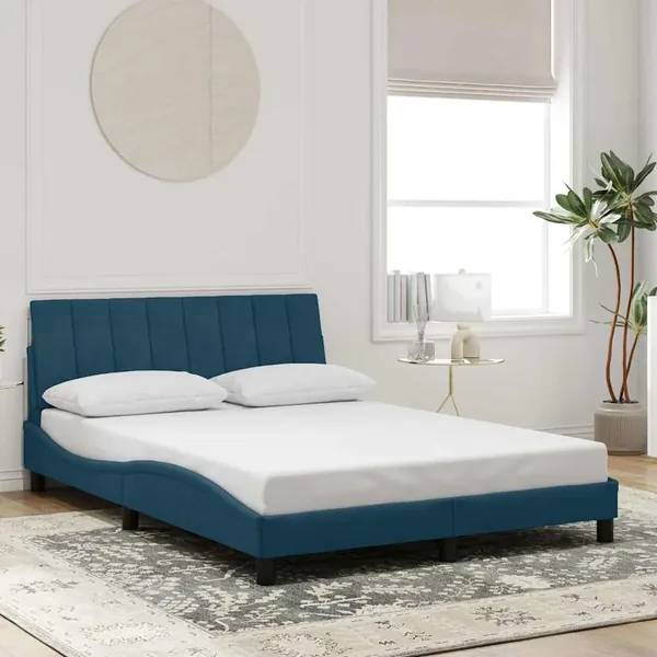 Cadre de lit sans matelas Hanko bleu 140x200 cm velours