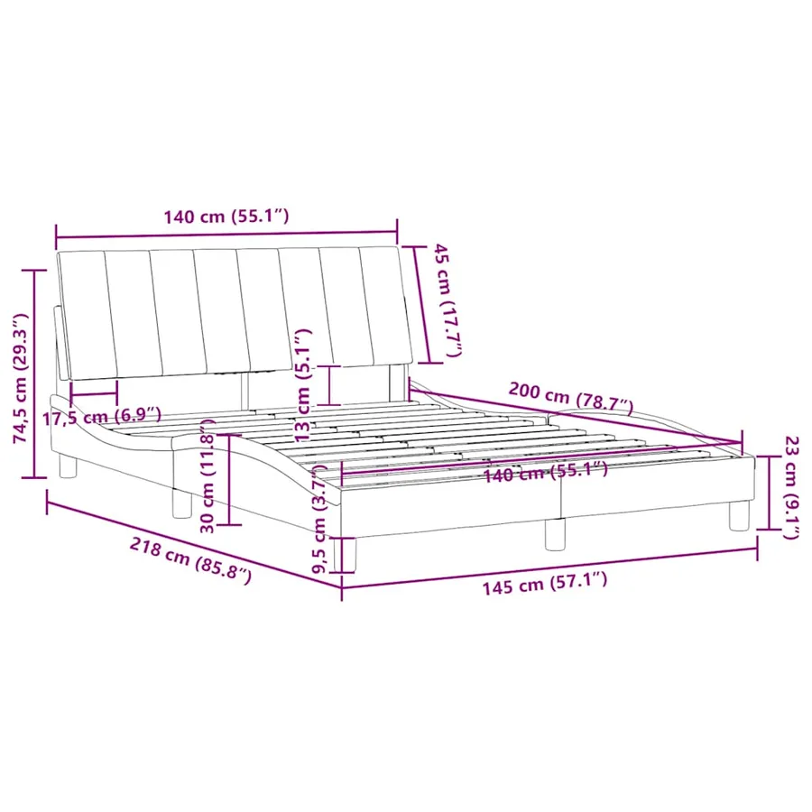 Cadre de lit sans matelas Hanko bleu 140x200 cm velours - 12
