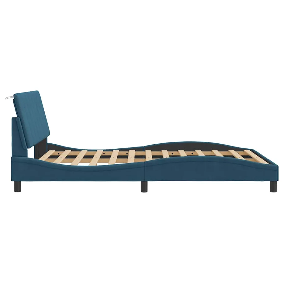 Cadre de lit sans matelas Hanko bleu 140x200 cm velours - 7