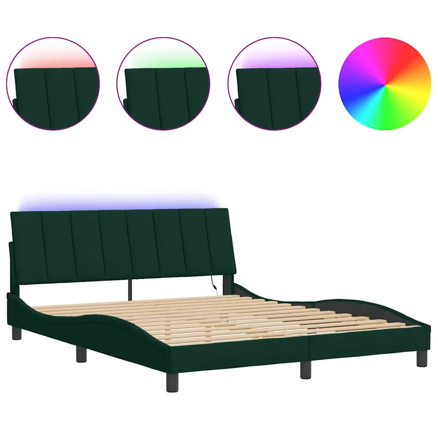 Cadre de lit avec LED sans matelas Hanko vert foncé 160x200 cm velours - 2