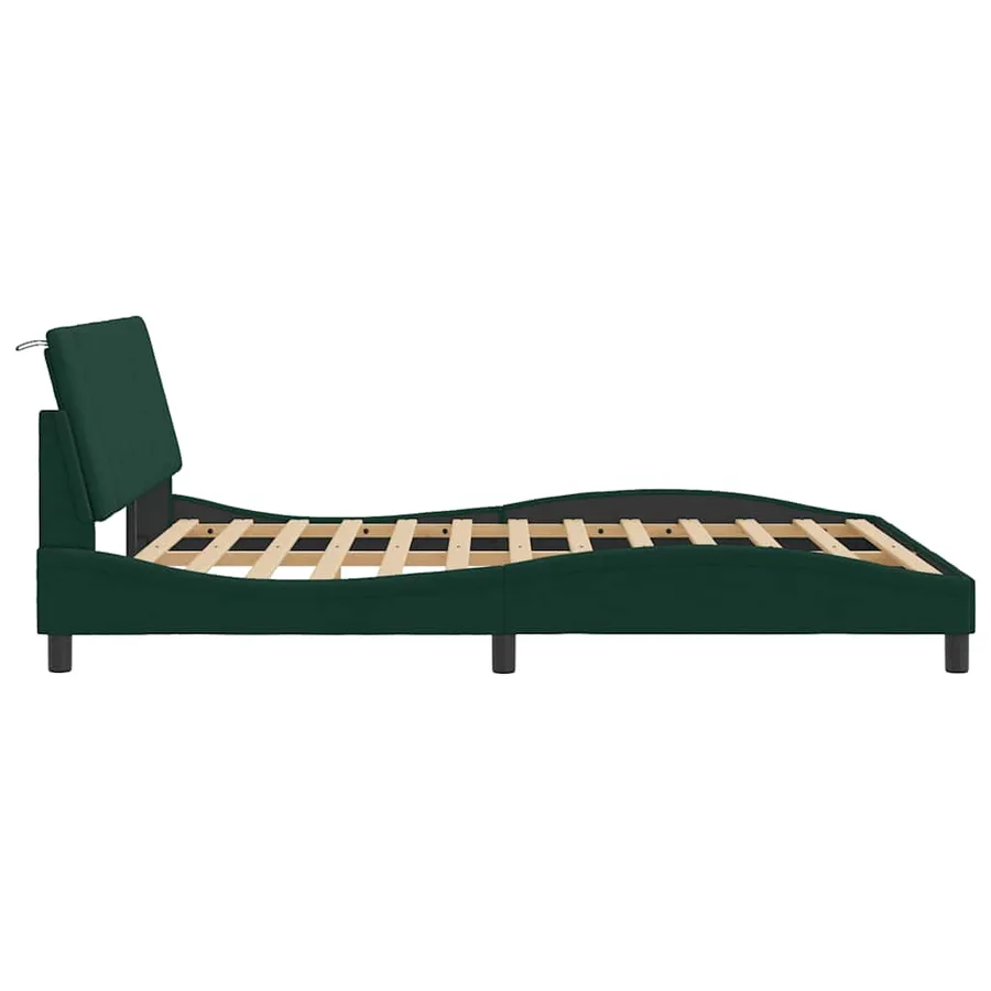 Cadre de lit avec LED sans matelas Hanko vert foncé 160x200 cm velours - 7