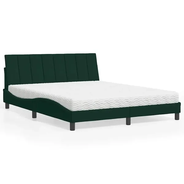 Lit avec matelas Hanko vert foncé 160x200 cm velours