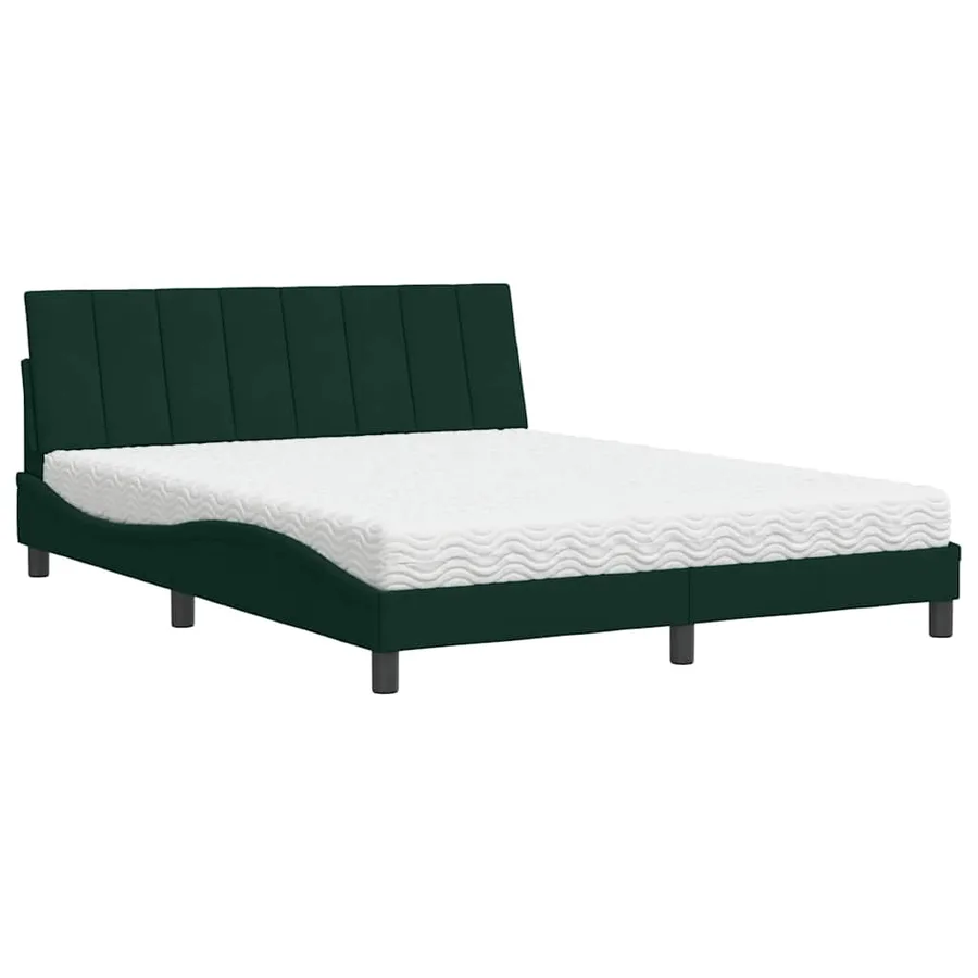 Lit avec matelas Hanko vert foncé 160x200 cm velours - 2