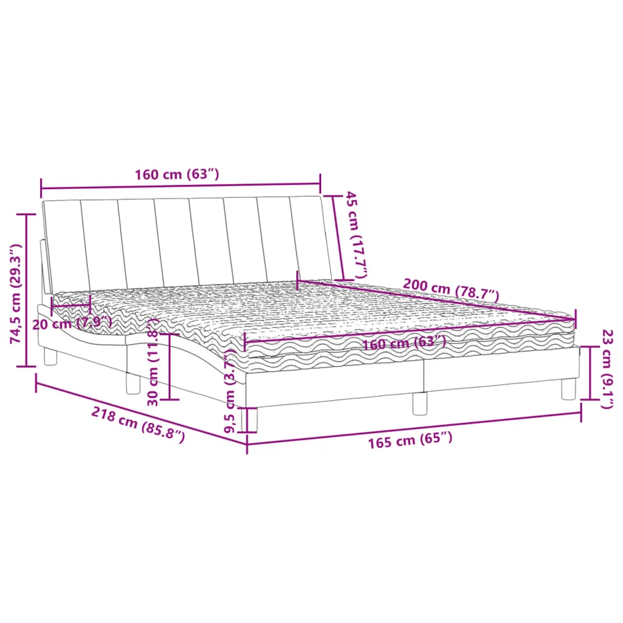 Lit avec matelas Hanko gris foncé 160x200 cm velours - 11