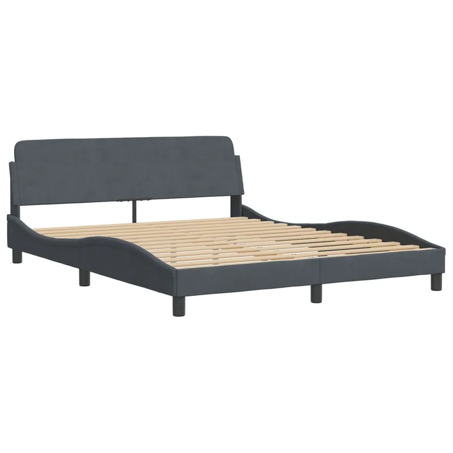Lit avec matelas Hanko gris foncé 160x200 cm velours - 4