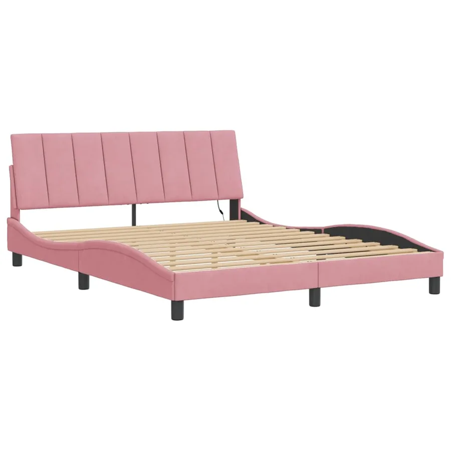 Cadre de lit avec LED sans matelas Hanko rose 160x200 cm velours - 3