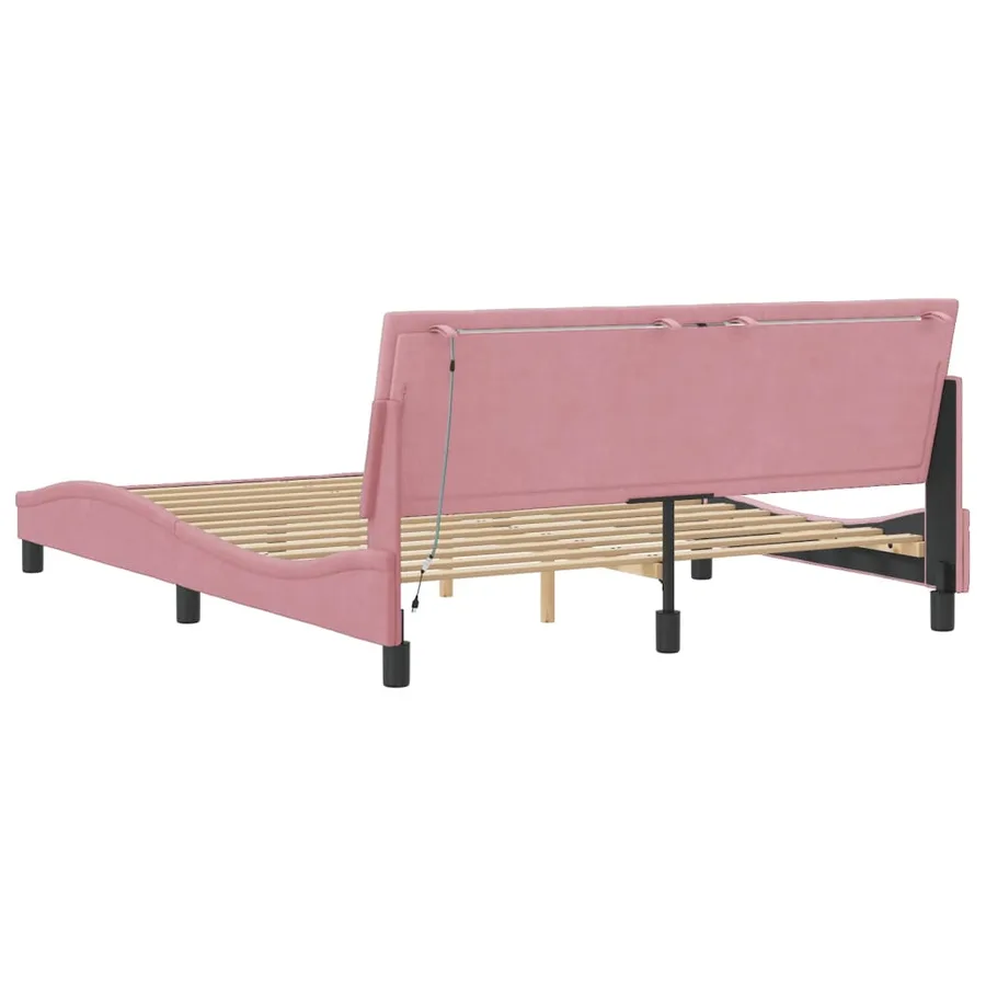 Cadre de lit avec LED sans matelas Hanko rose 160x200 cm velours - 8