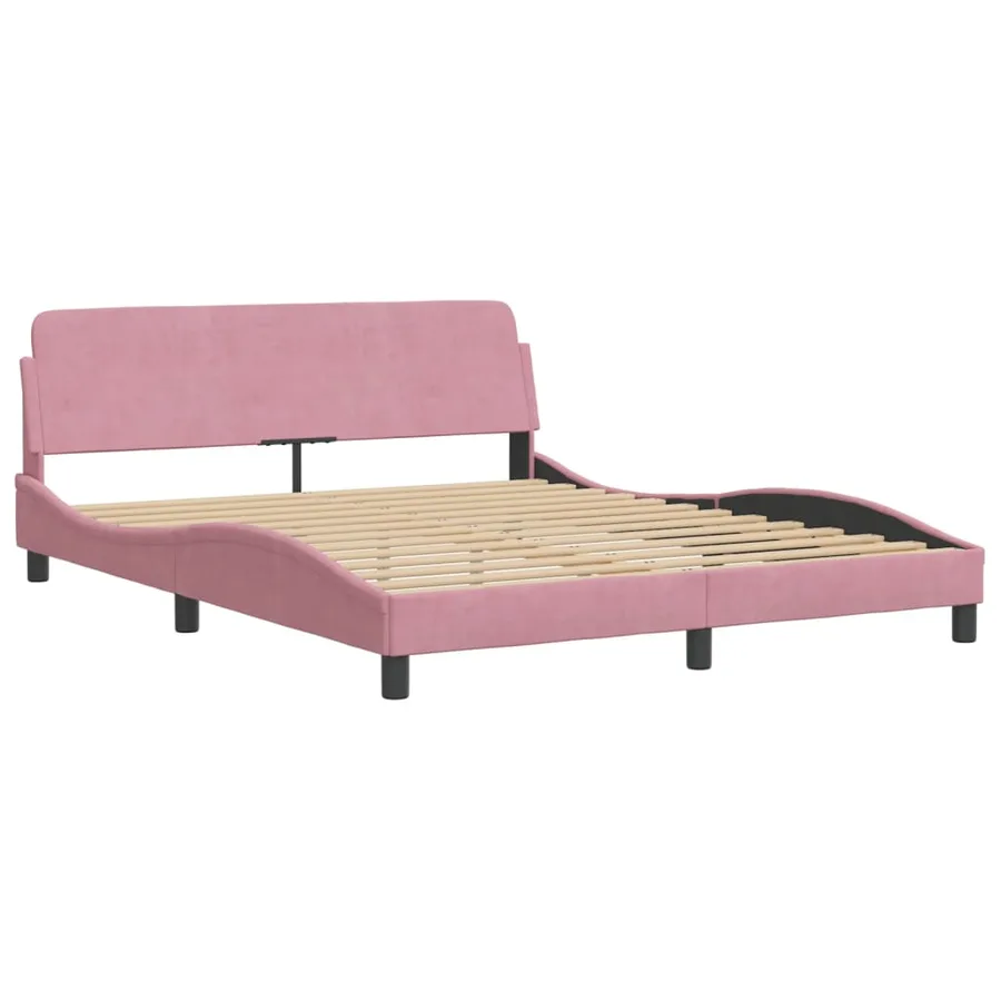 Cadre de lit avec LED sans matelas Hanko rose 160x200 cm velours - 9