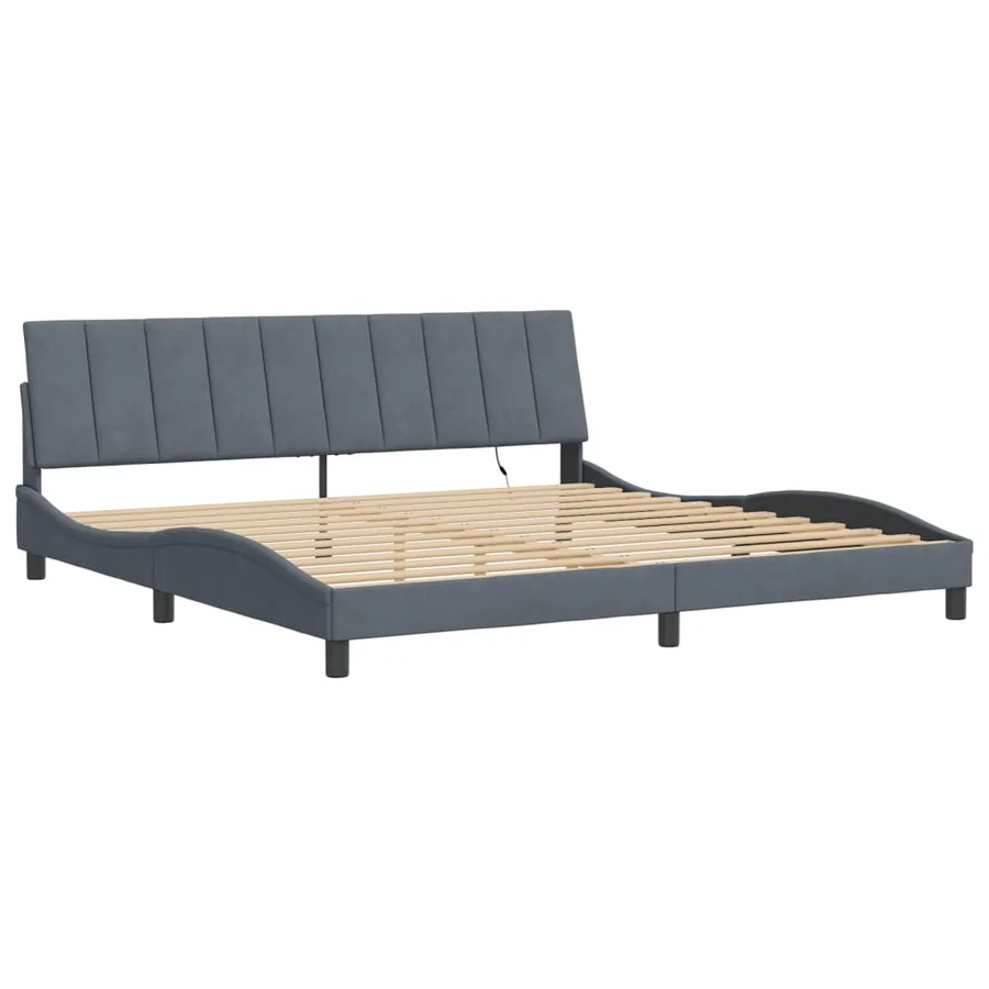 Cadre de lit avec LED sans matelas Hanko gris foncé 200x200 cm velours - 3