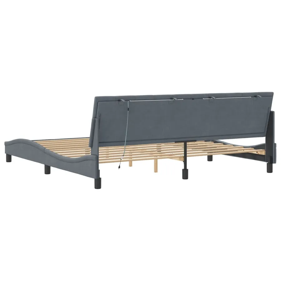 Cadre de lit avec LED sans matelas Hanko gris foncé 200x200 cm velours - 8