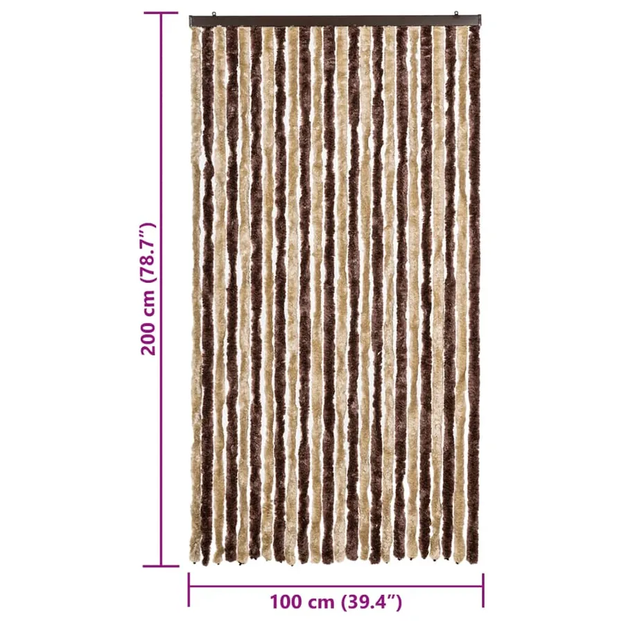 Rideau anti-mouches beige et marron clair 100x200 cm chenille - 7