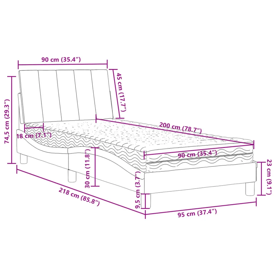 Lit avec matelas Hanko gris clair 90x200 cm velours - 11