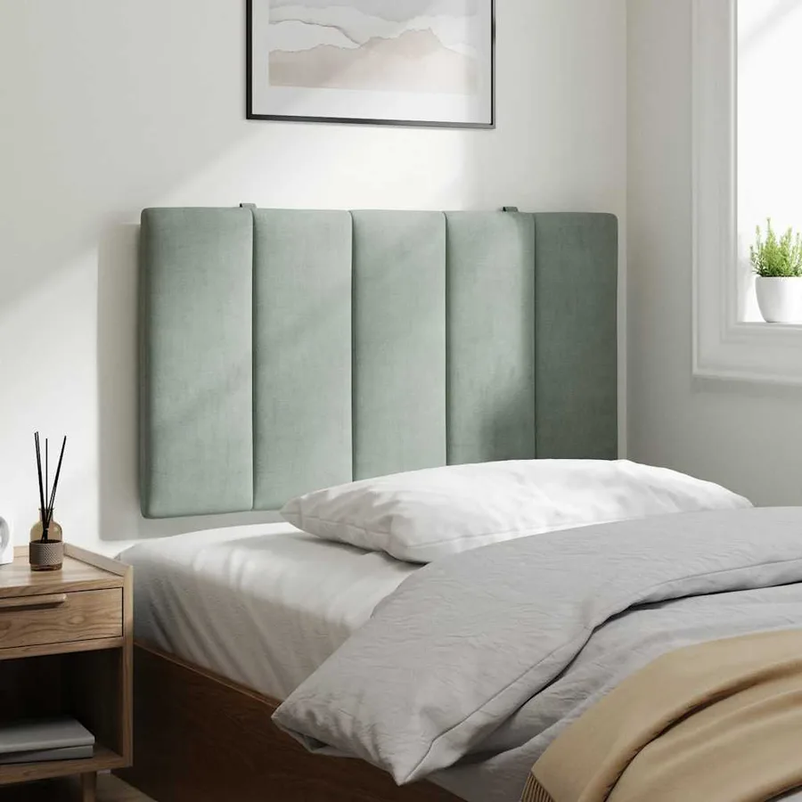 Coussin de tête de lit Hanko gris clair 90 cm velours - 4
