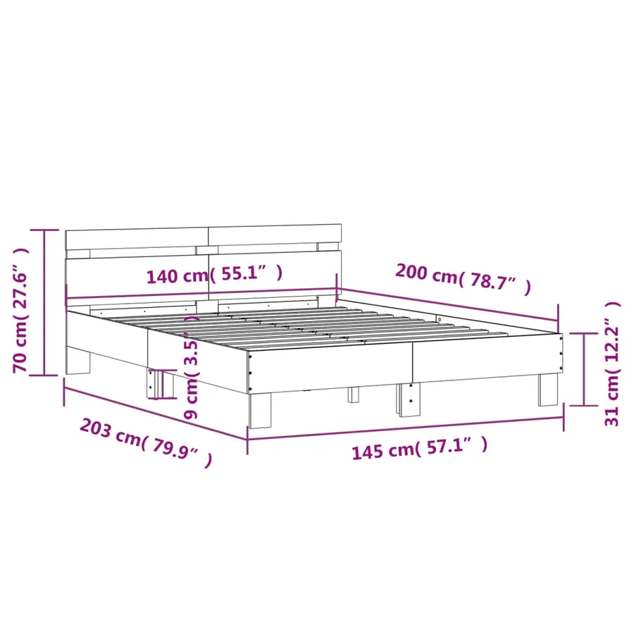 Cadre de lit sans matelas chêne fumé 140x200 cm - 10