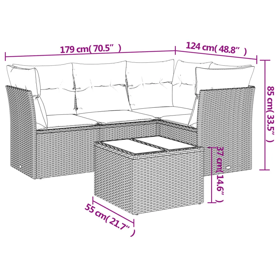 Salon de jardin avec coussins 5 pcs beige résine tressée - 3