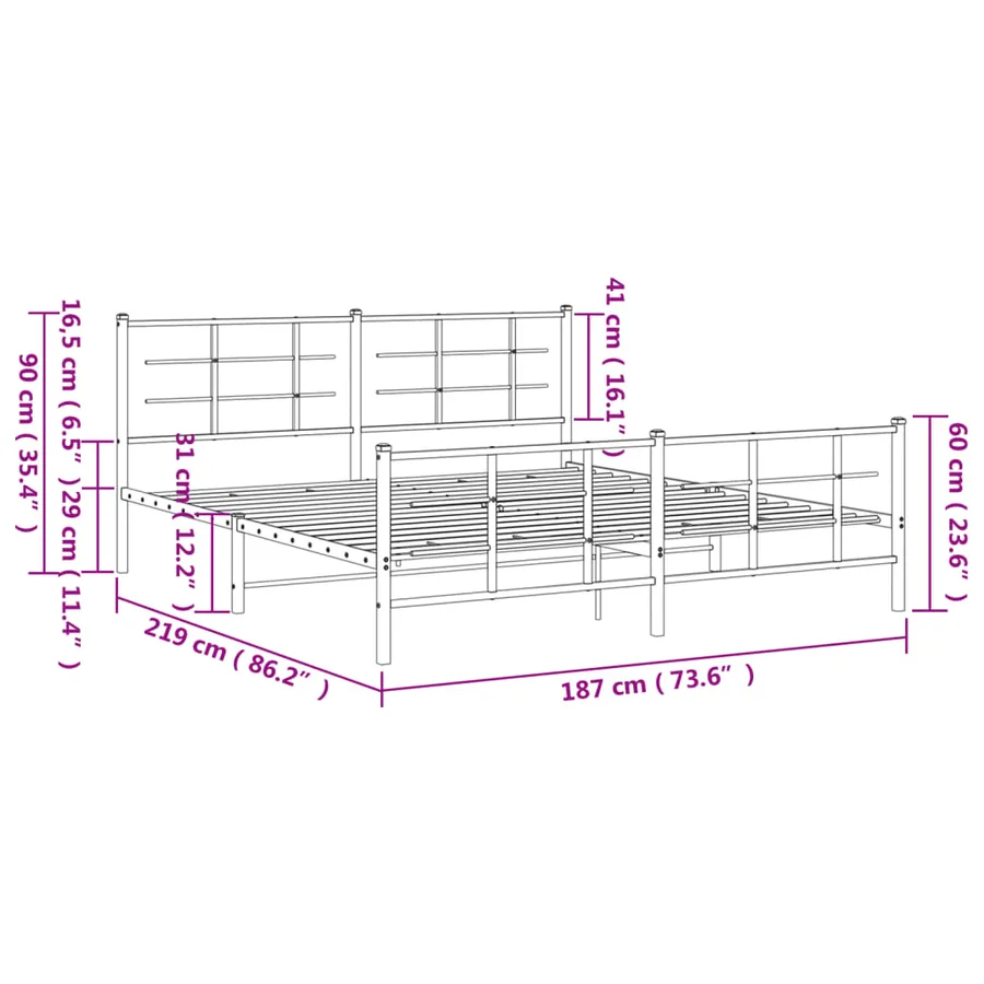 Cadre de lit métal sans matelas et pied de lit blanc 183x213 cm - 10