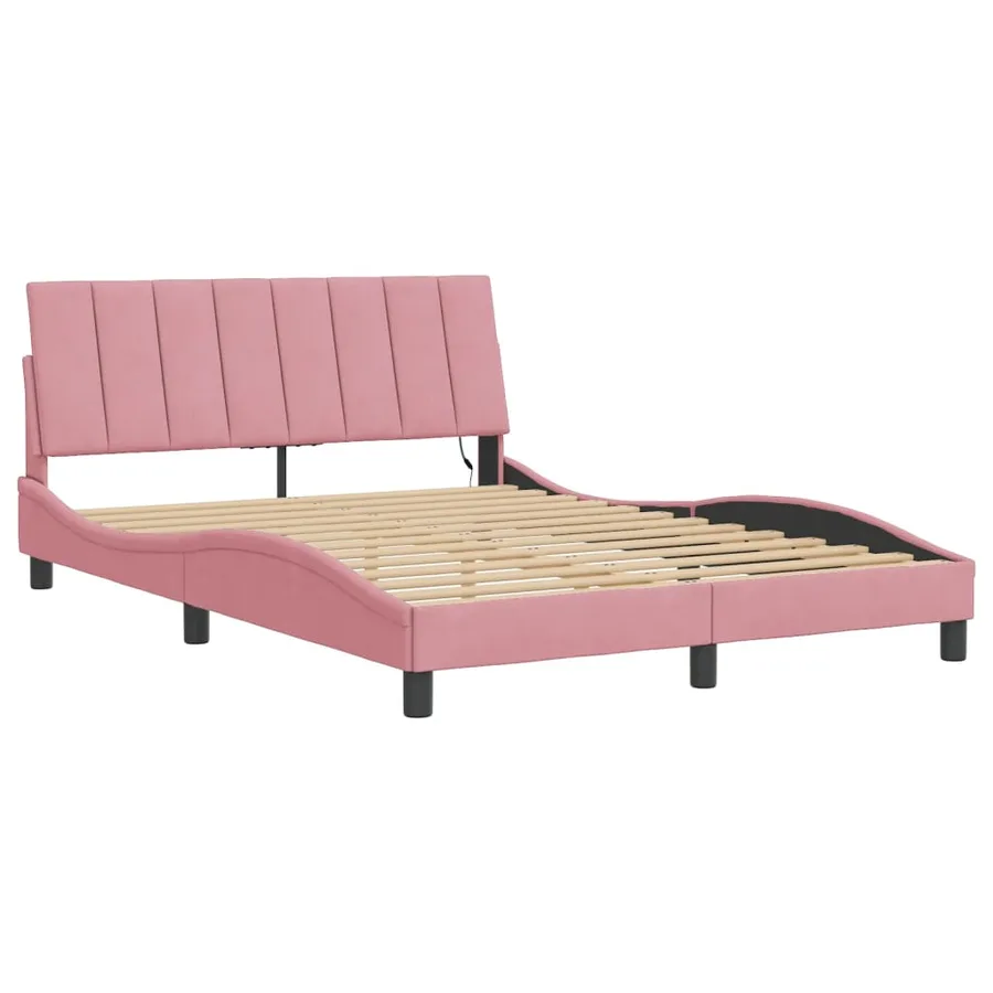 Cadre de lit avec LED sans matelas Hanko rose 140x200 cm velours - 3