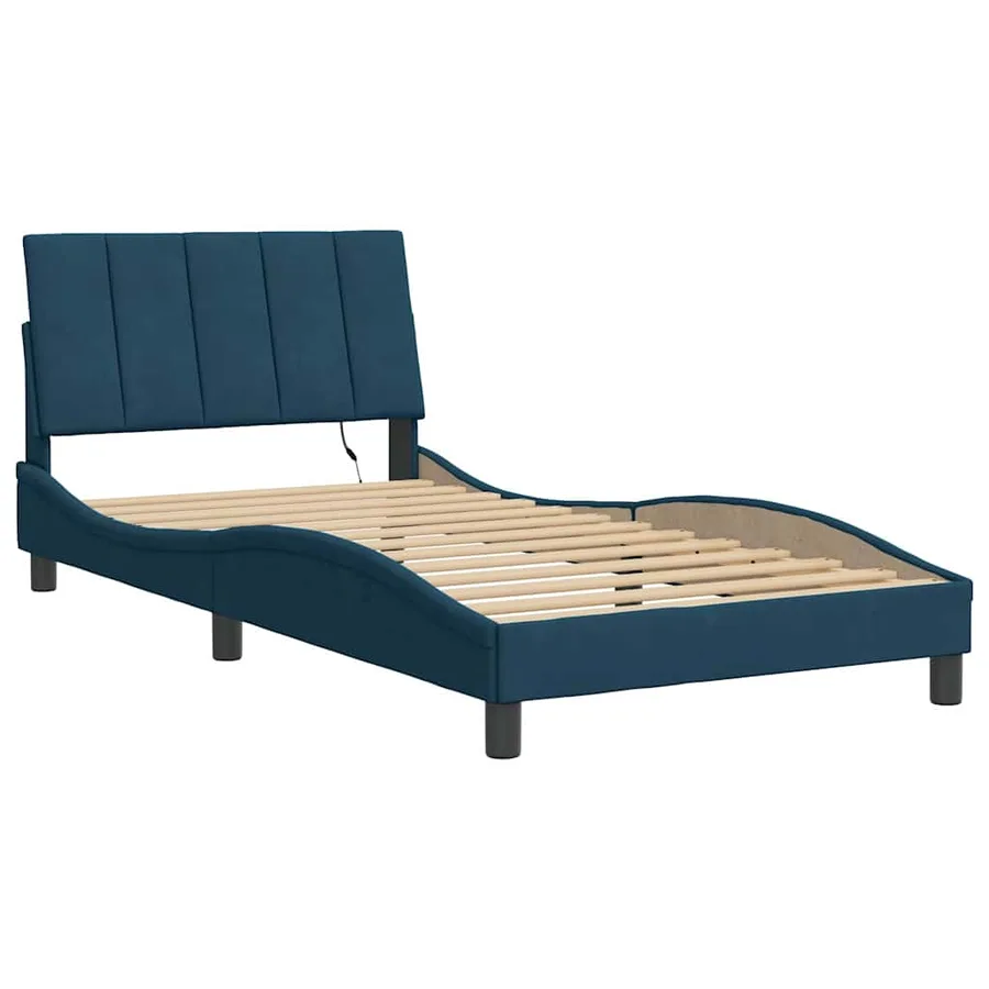 Cadre de lit avec LED sans matelas Hanko bleu 100x200 cm velours - 3