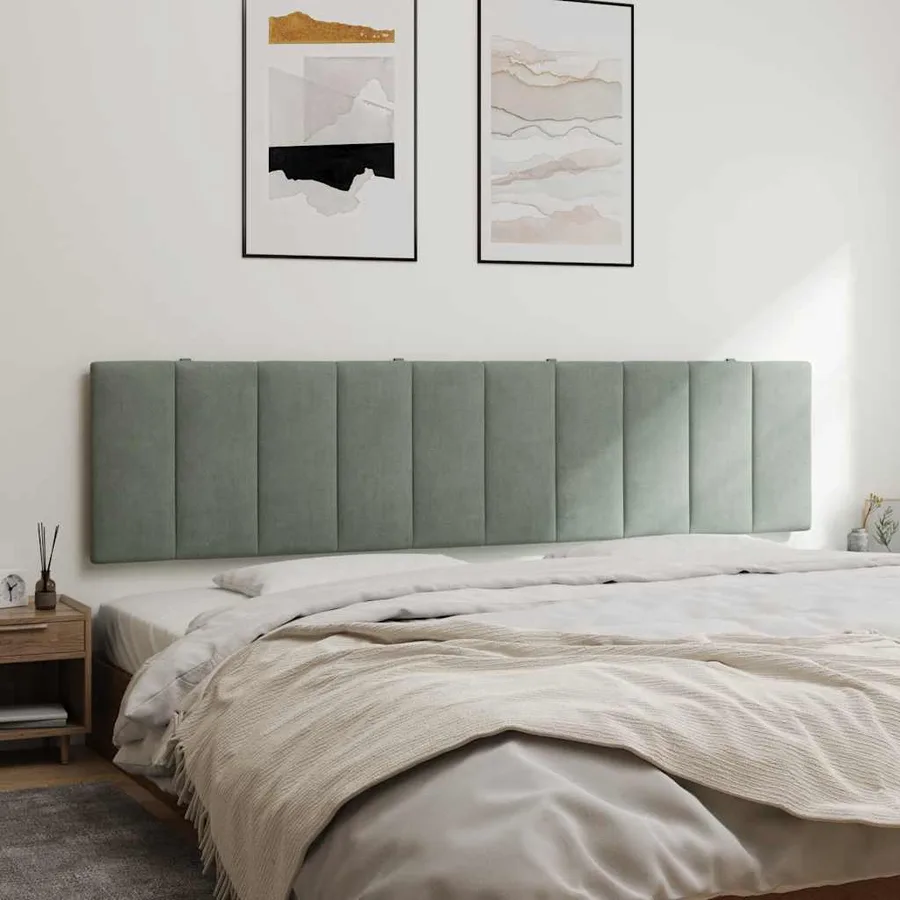 Coussin de tête de lit Hanko gris clair 200 cm velours - 4