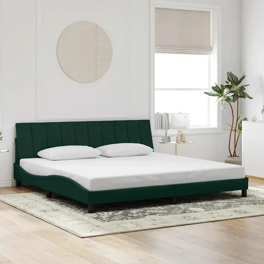 Cadre de lit avec LED sans matelas Hanko vert foncé 200x200 cm velours - 4
