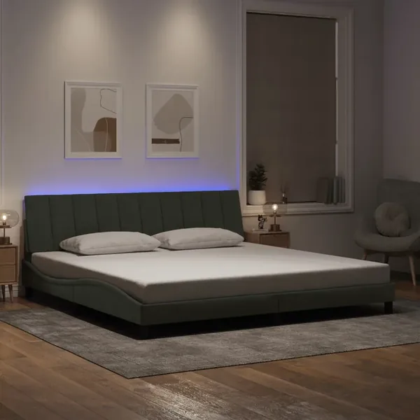 Cadre de lit avec LED sans matelas Hanko gris clair 200x200 cm velours