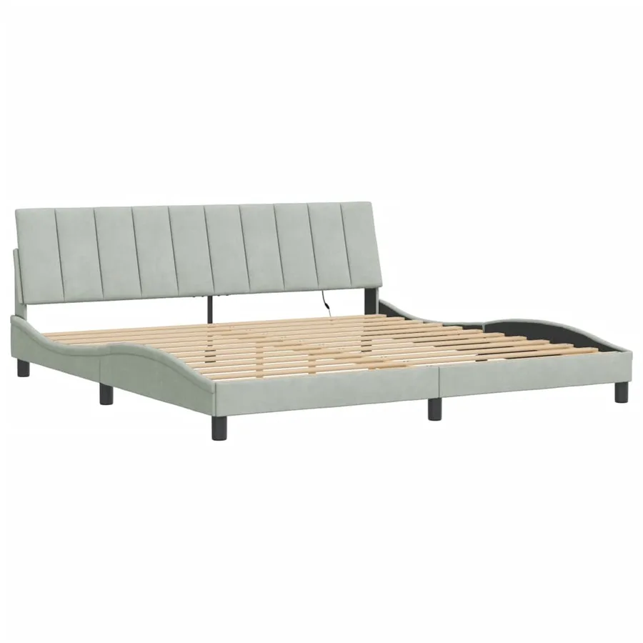 Cadre de lit avec LED sans matelas Hanko gris clair 200x200 cm velours - 3