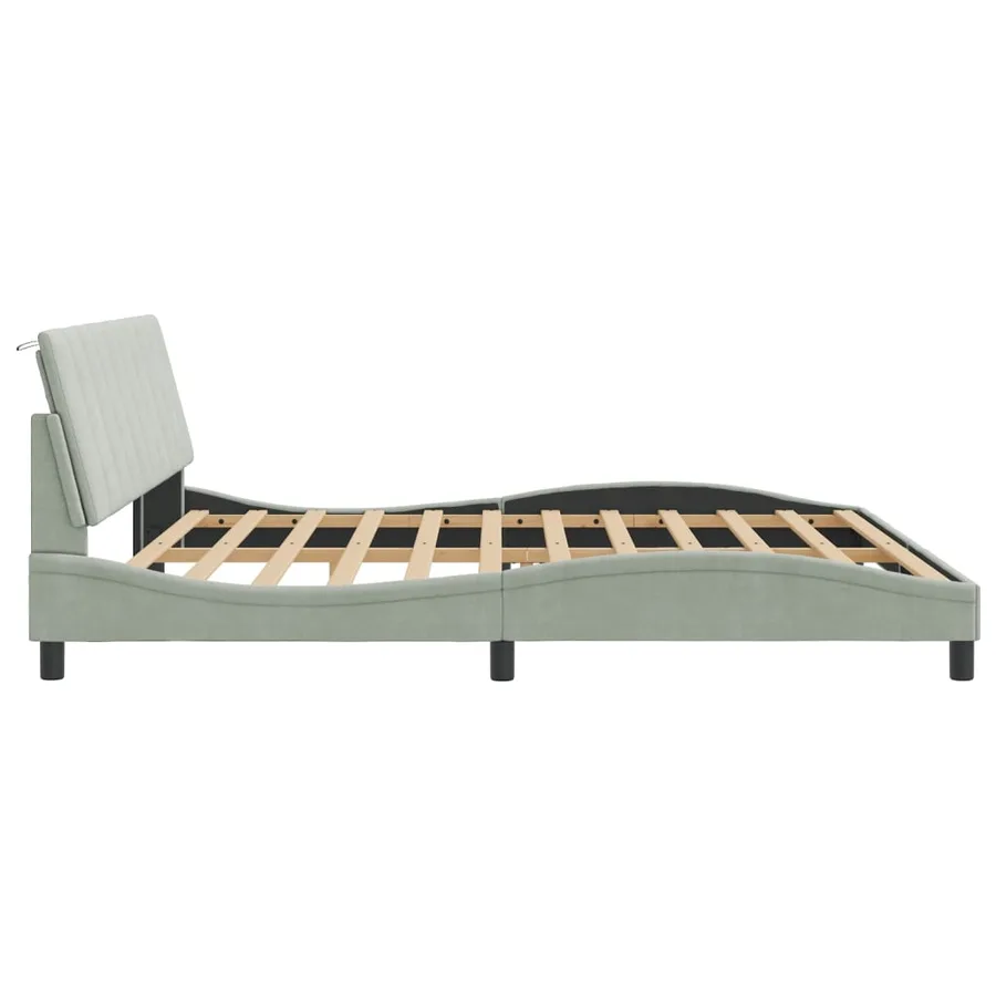 Cadre de lit avec LED sans matelas Hanko gris clair 200x200 cm velours - 7