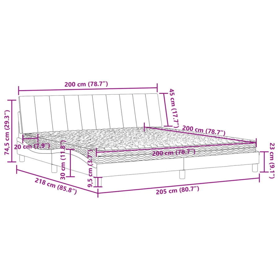 Lit avec matelas Hanko noir 200x200 cm velours - 11