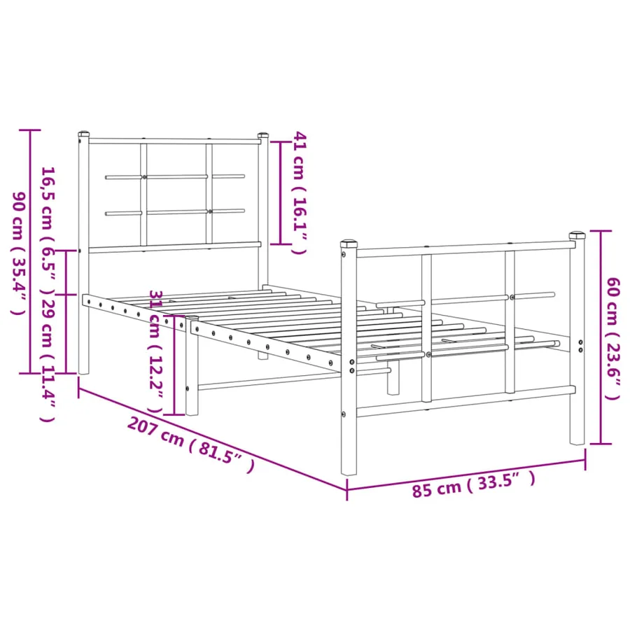 Cadre de lit métal sans matelas avec pied de lit blanc 80x200cm - 10