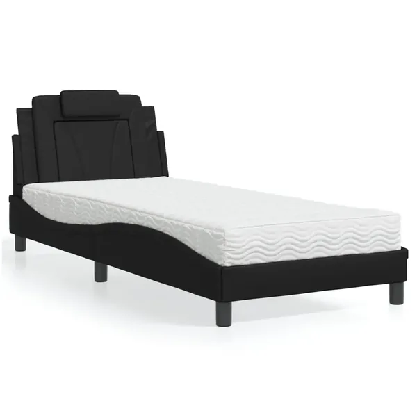 Lit Viana avec matelas noir 80x200 cm similicuir