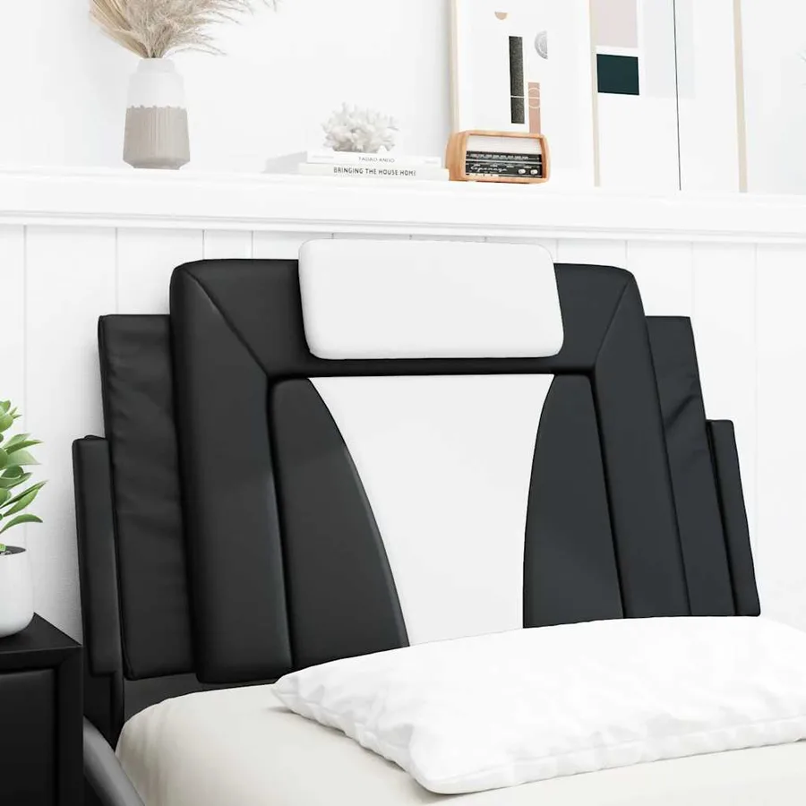 Coussin de tête de lit Viana noir et blanc 90 cm similicuir - 4
